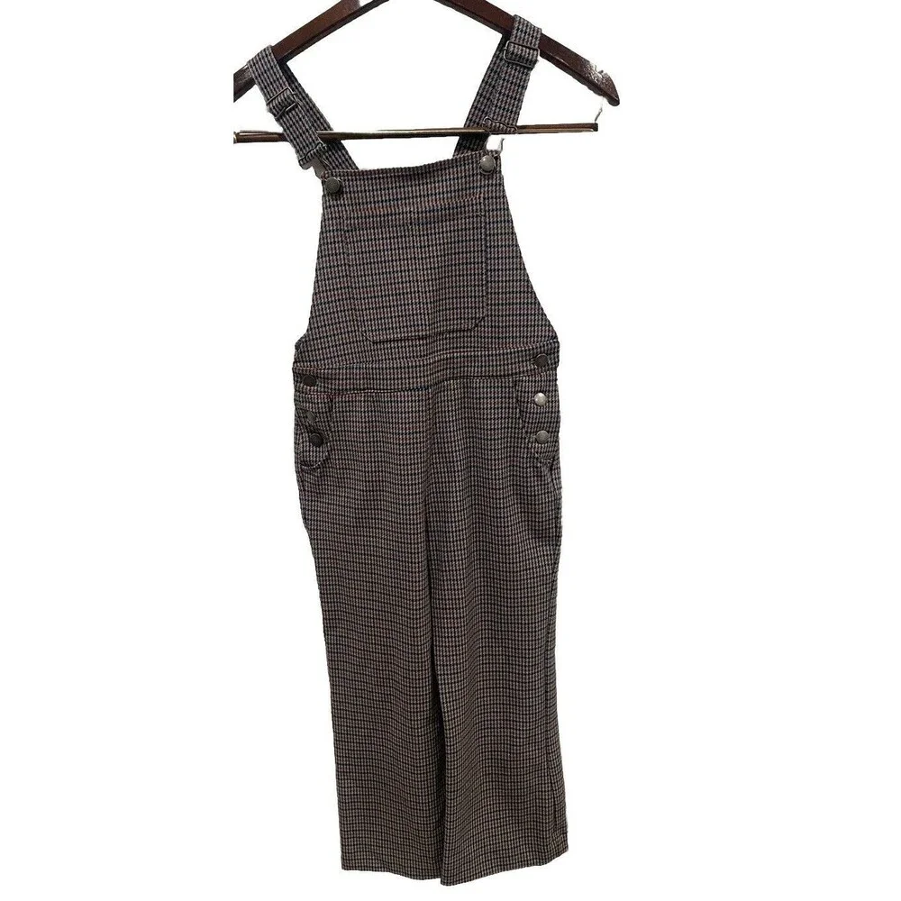 Zara Little Girls Houndstooth Pattern Overalls in Gray/Brown Size 9